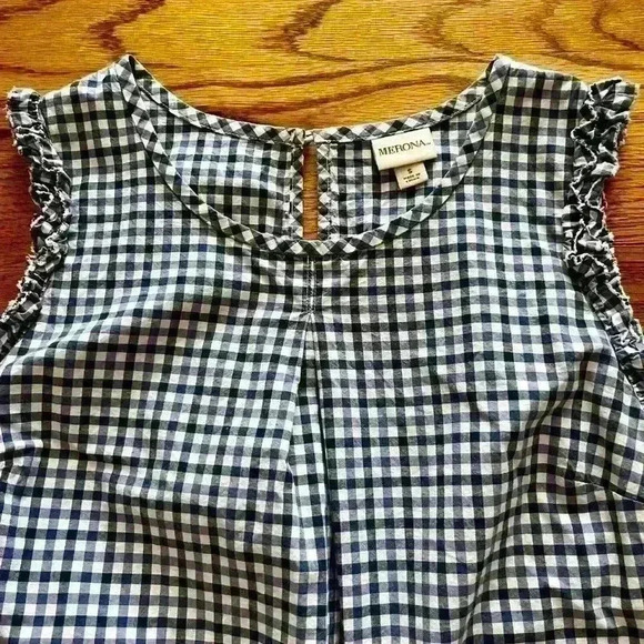 MERONA - Size Small. Navy & Royal Blue gingham sleeveless blouse - Picture 2 of 8